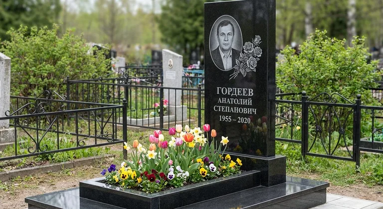 Памятник с гравировкой роз — выполненная работа «Гордеев» в Саратове