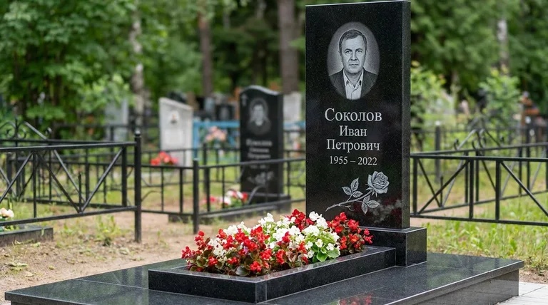 Памятник с гравировкой роз — выполненная работа «Соколов» в Саратове