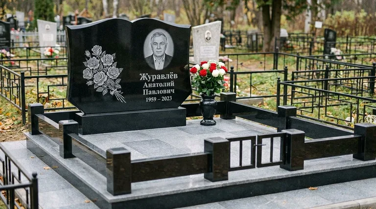 Памятник с гравировкой роз — выполненная работа «Журавлёв» в Саратове