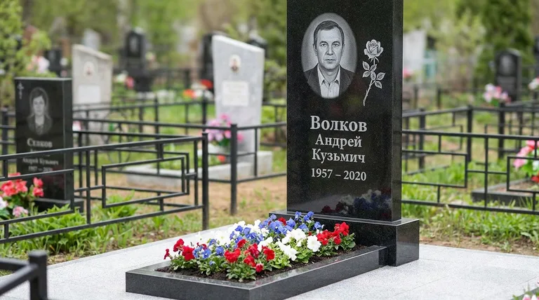 Памятник с гравировкой роз — выполненная работа «Волков» в Саратове