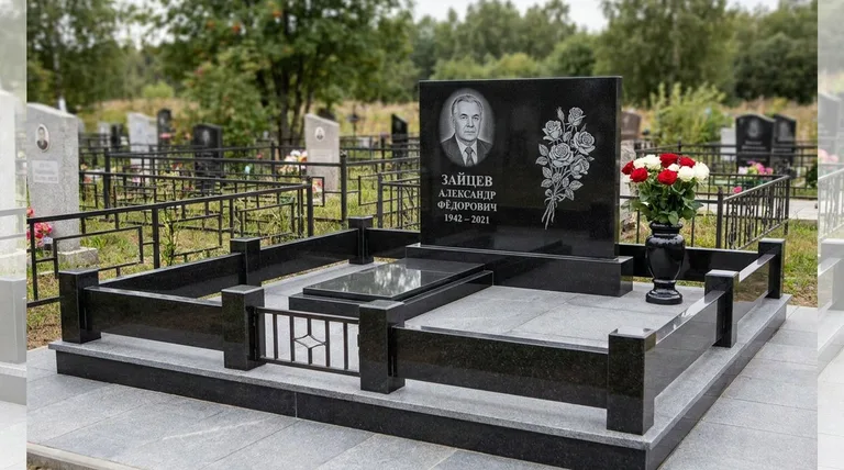 Памятник с гравировкой роз — выполненная работа «Зайцев» в Саратове