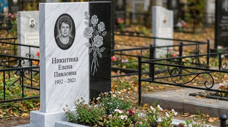Памятник с гравировкой роз — выполненная работа «Никитина» в Саратове