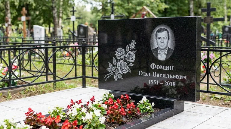 Памятник с гравировкой роз — выполненная работа «Фомин» в Саратове