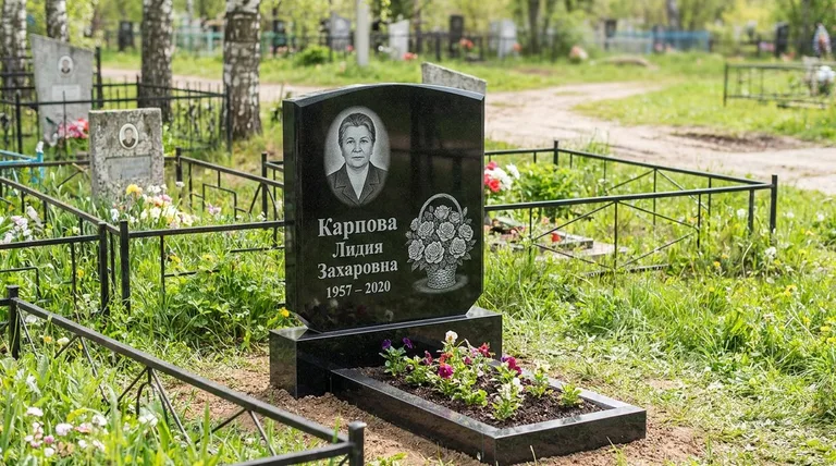 Памятник с гравировкой роз — выполненная работа «Карпова» в Саратове