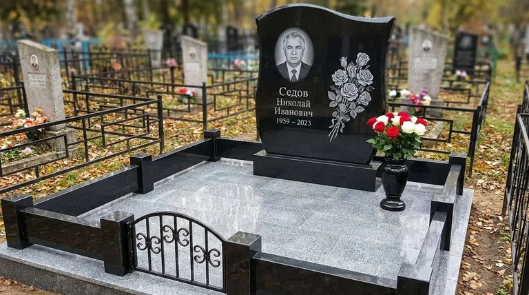 Памятник с гравировкой роз — выполненная работа «Седов» в Саратове