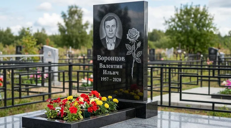 Памятник с гравировкой роз — выполненная работа «Воронцов» в Саратове