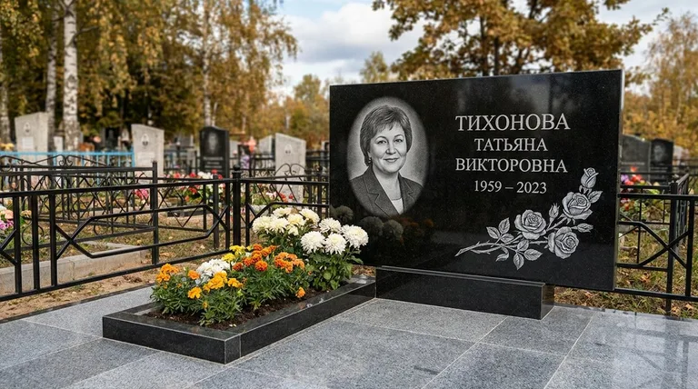 Памятник с гравировкой роз — выполненная работа «Тихонова» в Саратове