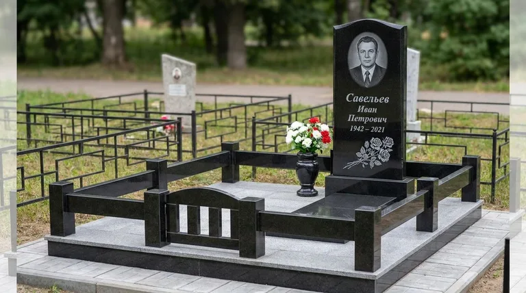 Памятник с гравировкой роз — выполненная работа «Савельев» в Саратове