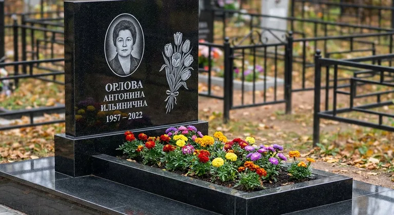 Памятник с гравировкой тюльпанов — выполненная работа «Орлова» в Саратове