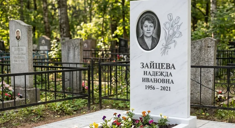 Памятник с гравировкой тюльпанов — выполненная работа «Зайцева» в Саратове