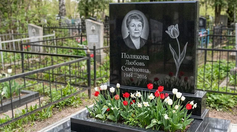 Памятник с гравировкой тюльпанов — выполненная работа «Полякова» в Саратове