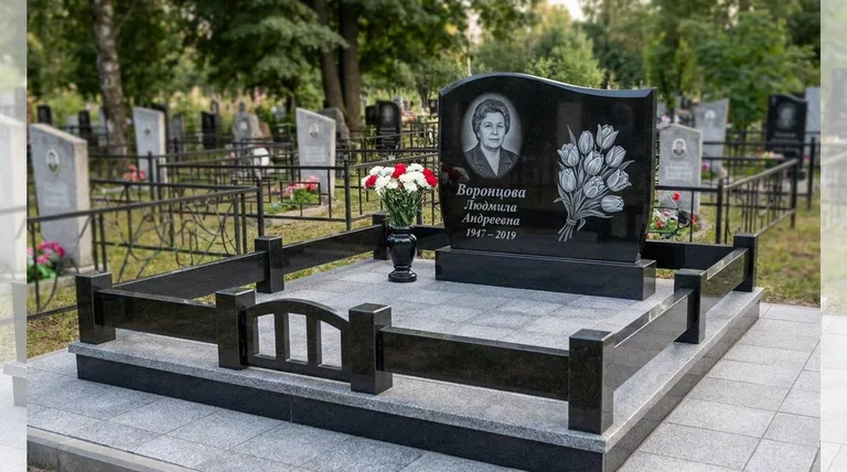 Памятник с гравировкой тюльпанов — выполненная работа «Воронцова» в Саратове