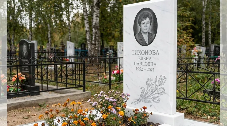 Памятник с гравировкой тюльпанов — выполненная работа «Тихонова» в Саратове