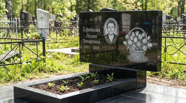 Памятник с гравировкой тюльпанов — выполненная работа «Ефимова» в Саратове