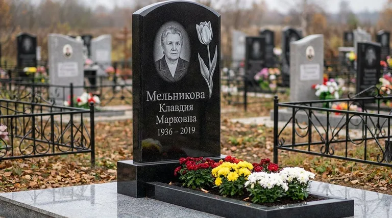 Памятник с гравировкой тюльпанов — выполненная работа «Мельникова» в Саратове