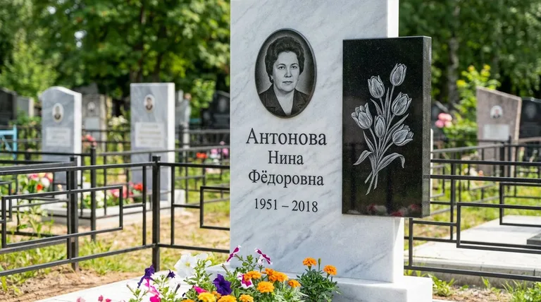 Памятник с гравировкой тюльпанов — выполненная работа «Антонова» в Саратове