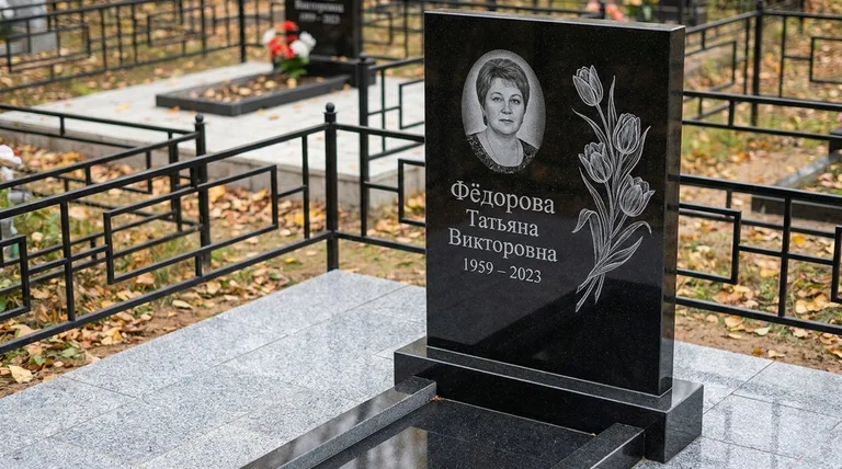 Памятник с гравировкой тюльпанов — выполненная работа «Фёдорова» в Саратове