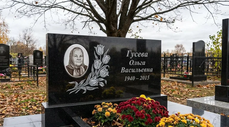 Памятник с гравировкой тюльпанов — выполненная работа «Гусева» в Саратове