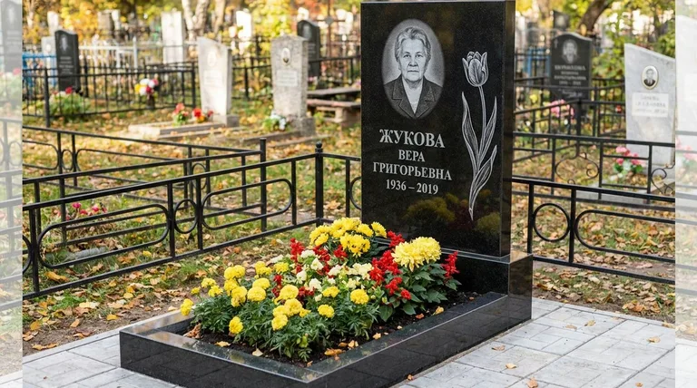 Памятник с гравировкой тюльпанов — выполненная работа «Жукова» в Саратове