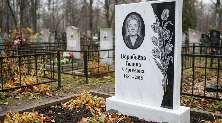 Памятник с гравировкой тюльпанов — выполненная работа «Воробьёва» в Саратове