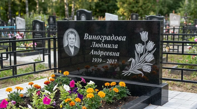Памятник с гравировкой тюльпанов — выполненная работа «Виноградова» в Саратове