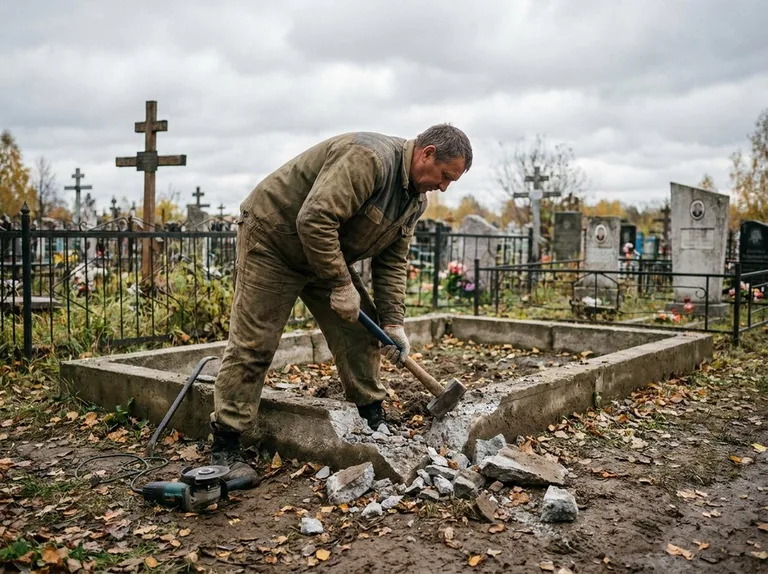 Демонтаж цветника на могиле в Саратове