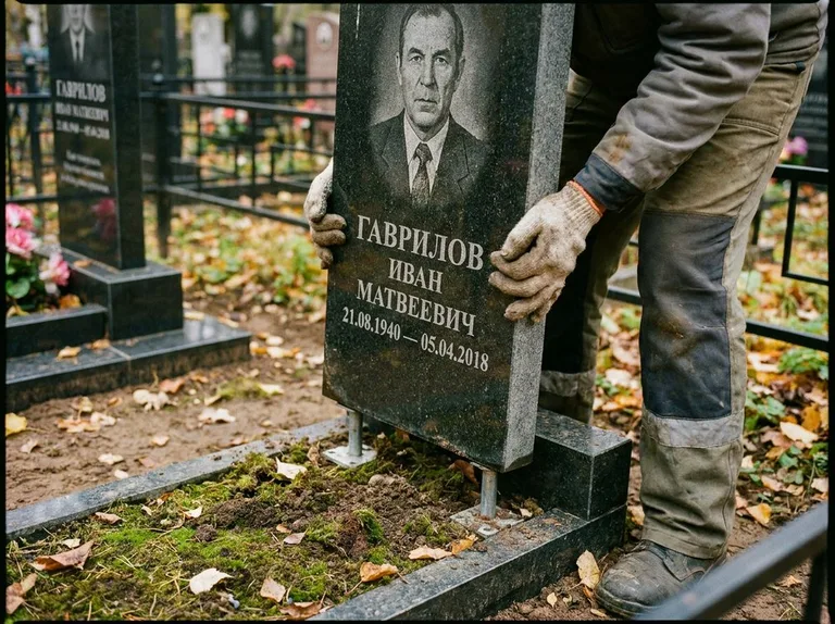 Демонтаж гранитного памятника (стелы) с могилы в Саратове