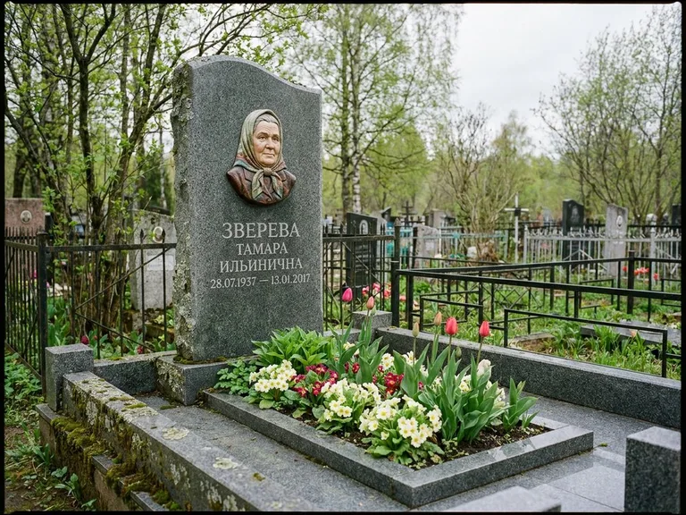 Керамический портрет на летнем кладбище в Саратове