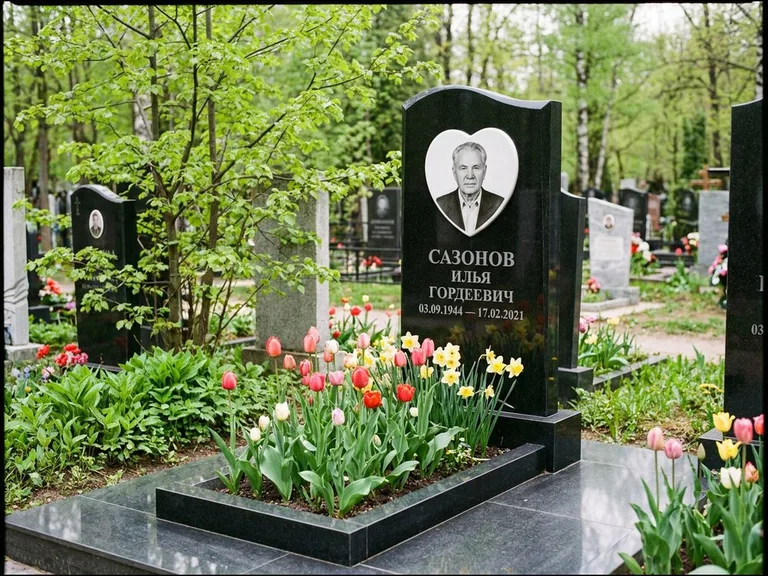 Цветной керамический портрет на памятнике в Саратове