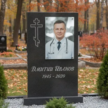 Портрет на стекле 180×240 мм на чёрной стеле в Саратове
