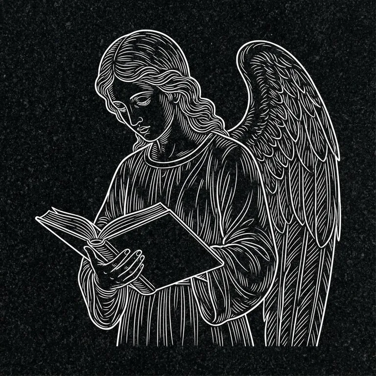 Эскиз гравировки ангела на памятник — ангел с раскрытой книгой в Саратове