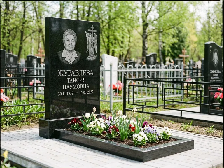Памятник с гравировкой ангела — гравировка ангела с голубем по диагонали стелы, работа «Журавлёва» в Саратове