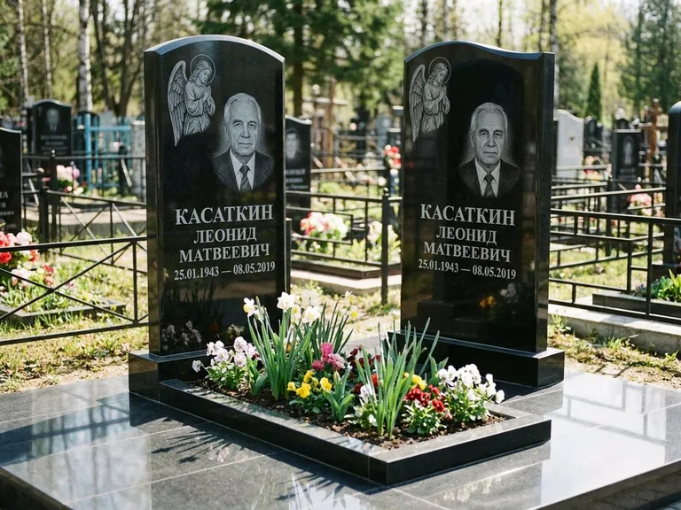 Памятник с гравировкой ангела — гравировка молящегося ангела в верхней части стелы, работа «Касаткин» в Саратове