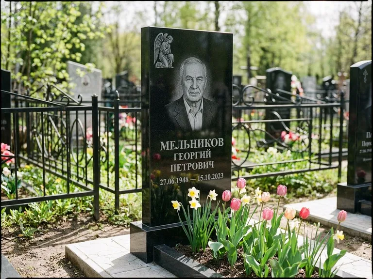Памятник с гравировкой ангела — гравировка ангела с голубем по диагонали стелы, работа «Доронин» в Саратове