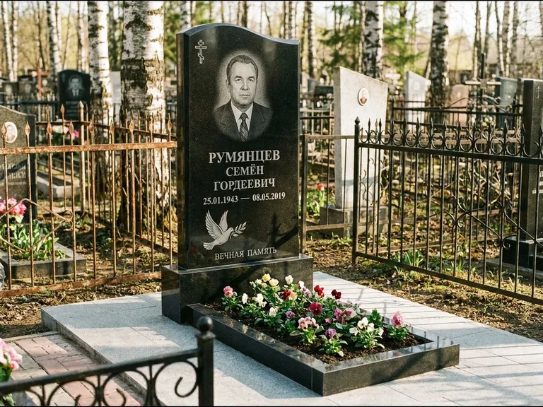 Памятник с гравировкой голубей — гравировка голубя с оливковой ветвью рядом с эпитафией, работа «Румянцев» в Саратове