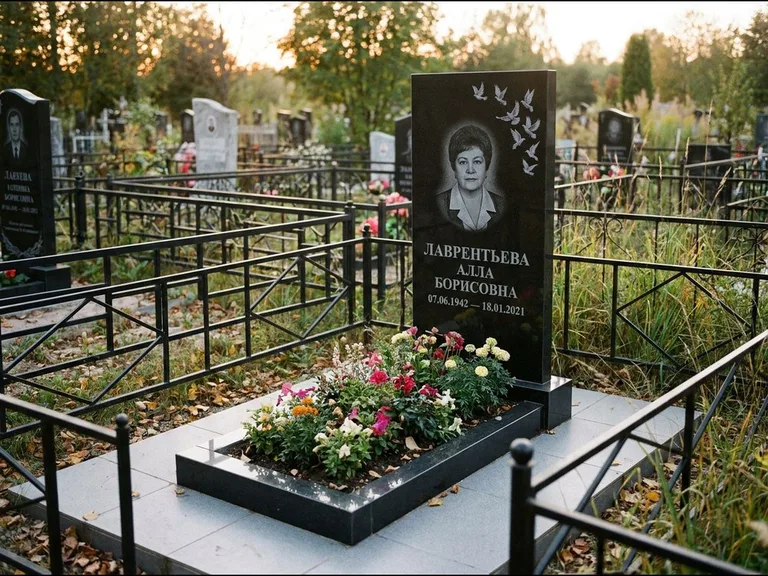 Памятник с гравировкой голубей — гравировка стаи голубей, взлетающей от угла стелы, работа «Лаврентьева» в Саратове