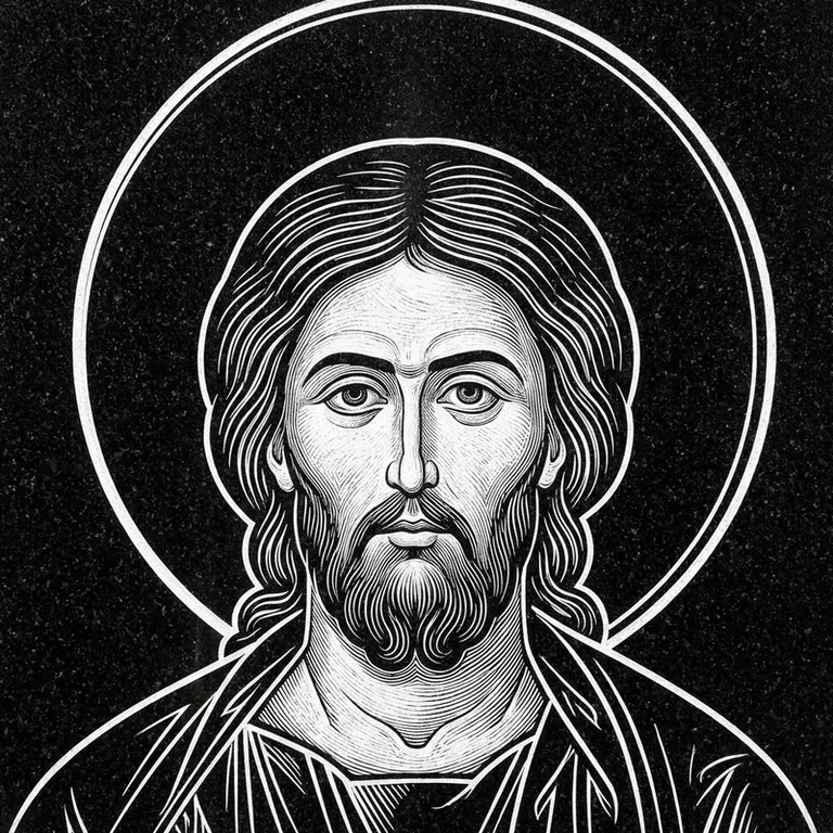 Эскиз иконы: Архангел Михаил — воинам и мужчинам, гравировка на памятник в Саратове