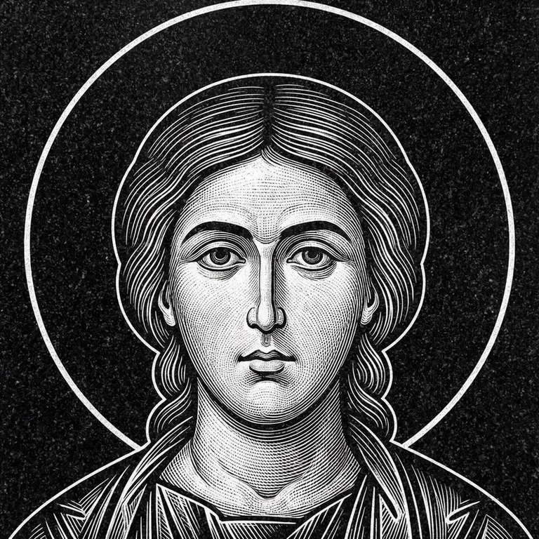 Эскиз иконы: Георгий Победоносец — воинам, гравировка на памятник в Саратове