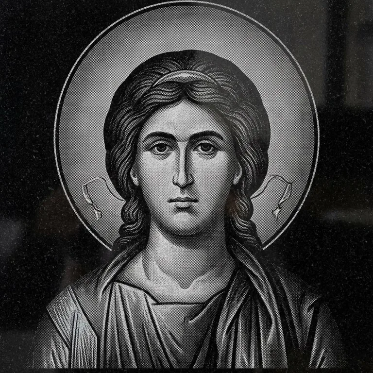 Эскиз иконы: Архангел Михаил (полутон) — образ архангела в полутонах, гравировка на памятник в Саратове