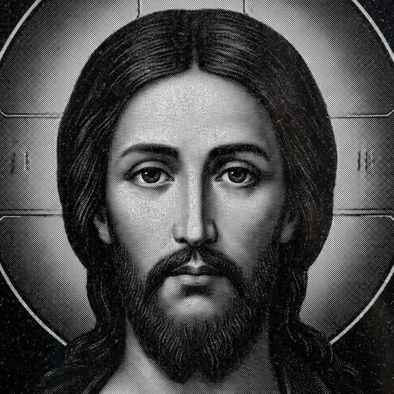 Эскиз иконы: Спас Вседержитель (полутон) — объёмный лик, светотень, гравировка на памятник в Саратове