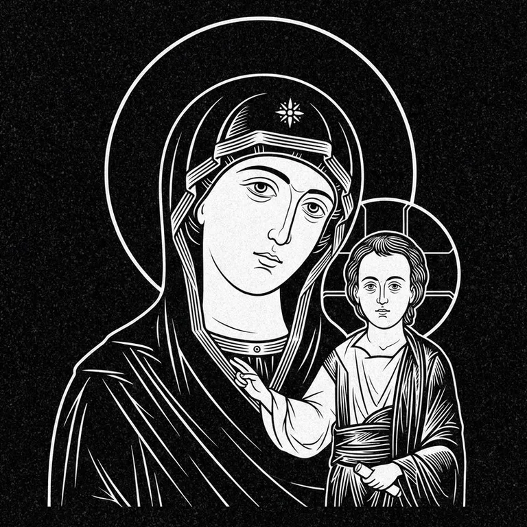 Эскиз иконы: «Утоли моя печали» — облегчение скорби, гравировка на памятник в Саратове