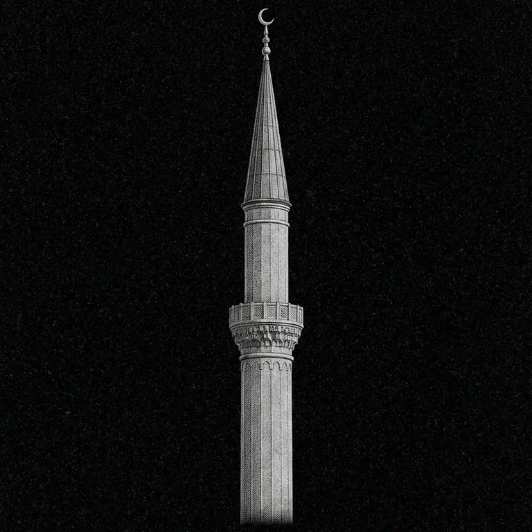 Эскиз: Минарет (фотореализм) — одиночный минарет с полумесяцем в Саратове