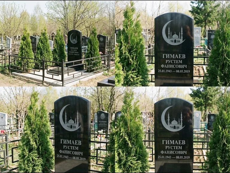 Памятник с гравировкой полумесяца — гравировка полумесяца над силуэтом мечети, работа «Гимаев» в Саратове