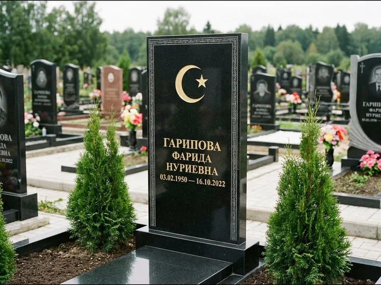 Памятник с гравировкой полумесяца — гравировка полумесяца, работа «Гарипова» в Саратове