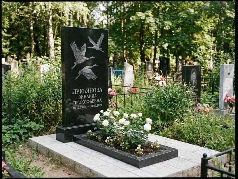 Памятник с гравировкой журавлей — гравировка журавлей, работа «Лукьянова» в Саратове