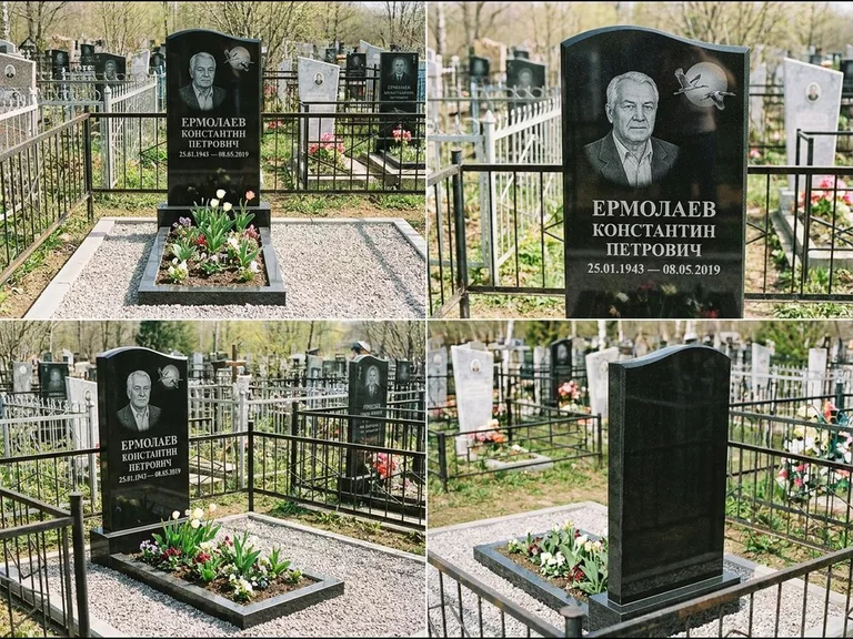 Памятник с гравировкой журавлей — гравировка клина журавлей на фоне солнечного диска, работа «Ермолаев» в Саратове