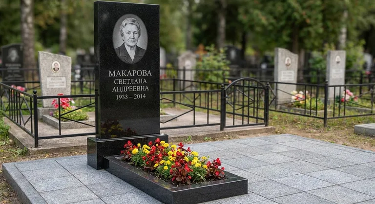 Семейный (двойной) памятник, Гранитный памятник работы «Мастер Каменев» на кладбище в Ульяновске