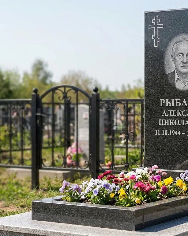 Двойной памятник под ключ с ярким цветником в Саратове