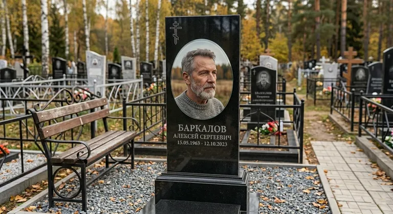 Овальный портрет на стекле на чёрной гранитной стеле в Саратове