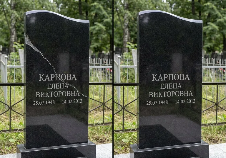 Заделка трещины на чёрном граните: до и после в Саратове